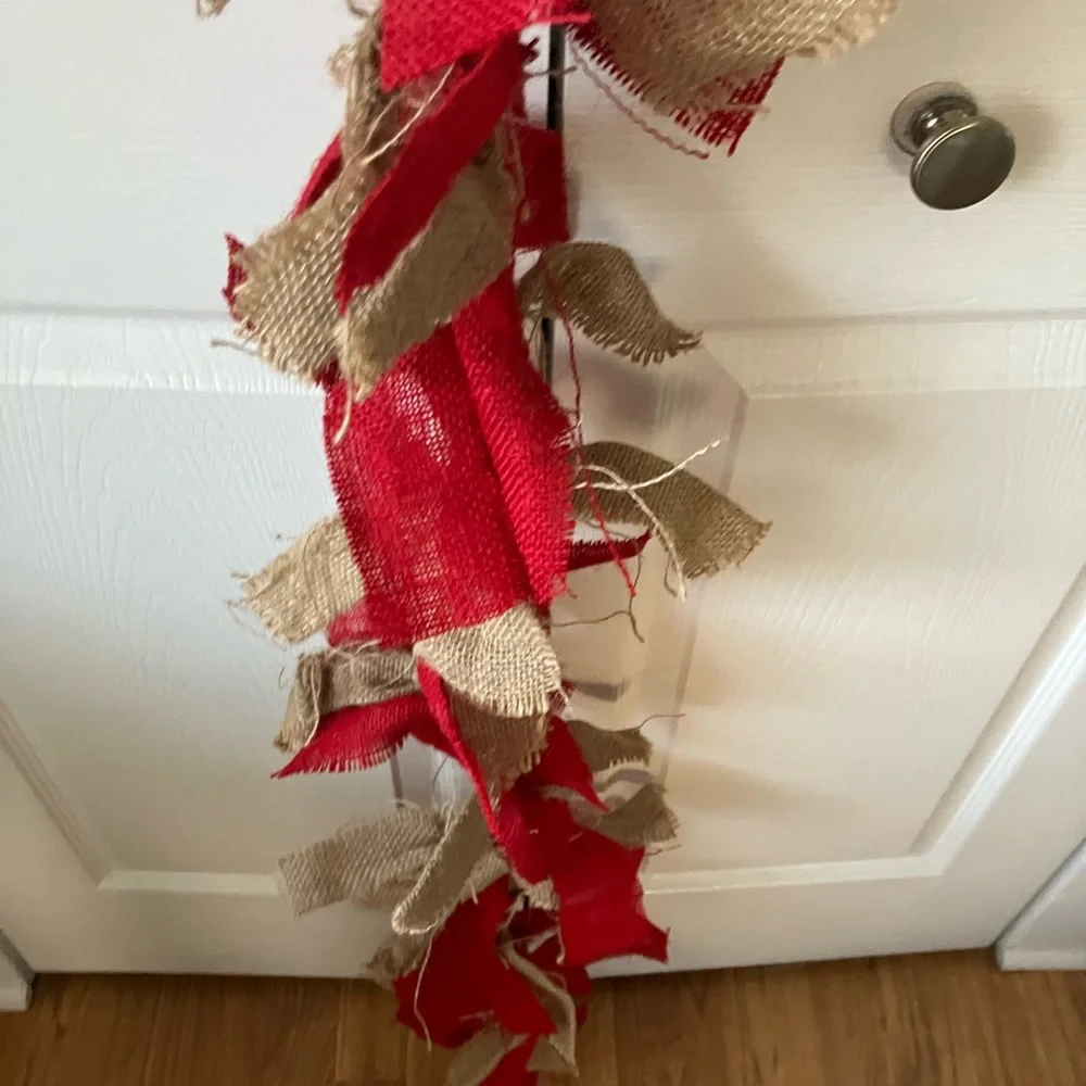 Large Red & Brown Burlap Christmas Garland 6 ft NEW